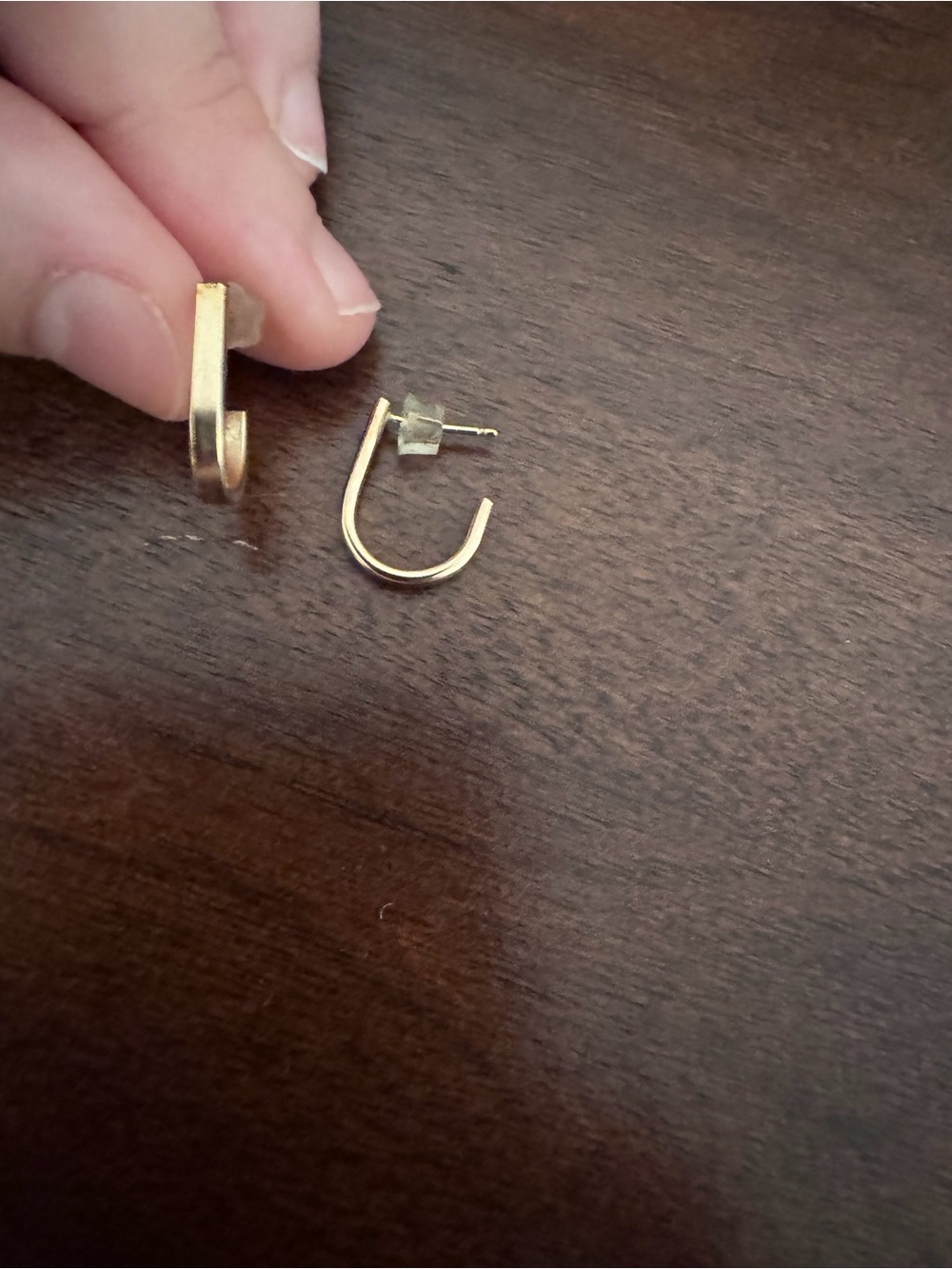 Minimal U-Shaped Hoop Earrings - Gold Tone - Picture 2 of 5